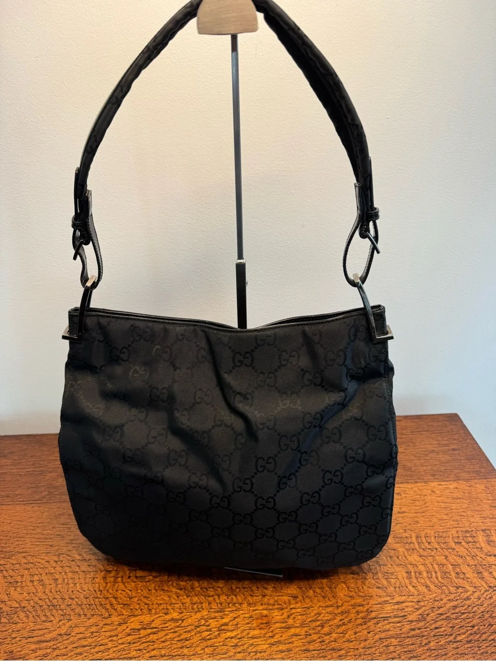 Gucci Black GG Monogram Shoulder Bag w/COA